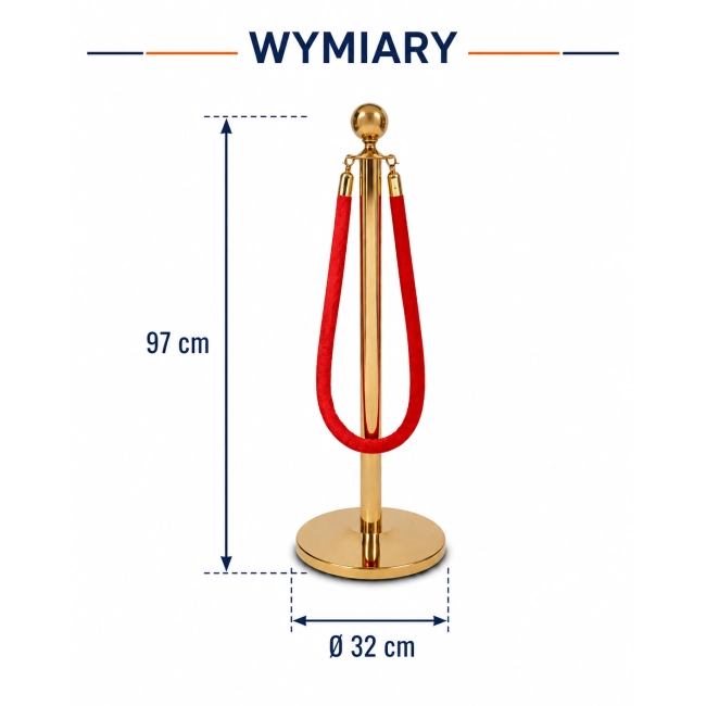 Słupek odgradzający złoty Royal – elegancki do sznurów
